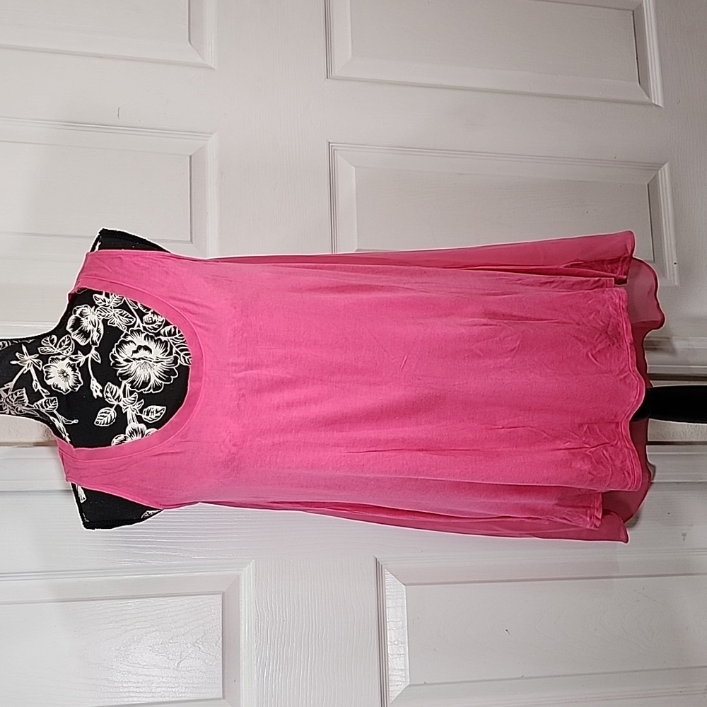 Bebe Pink Chiffon Sheer Back Long Tunic Top S/M
